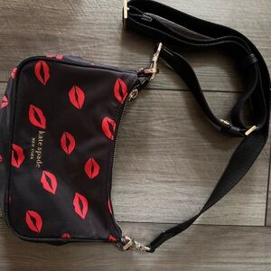 Kate Spade Black and Red Lip Print Crossbody Bag
